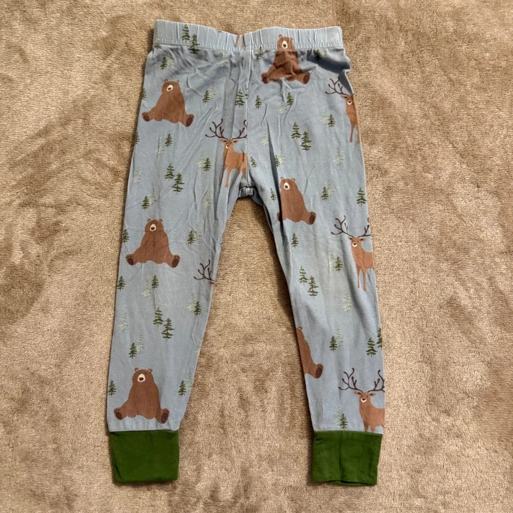 Caden Lane Kids Bamboo Pajamas Woodland Bear Deer Blue Green 18-24 Months